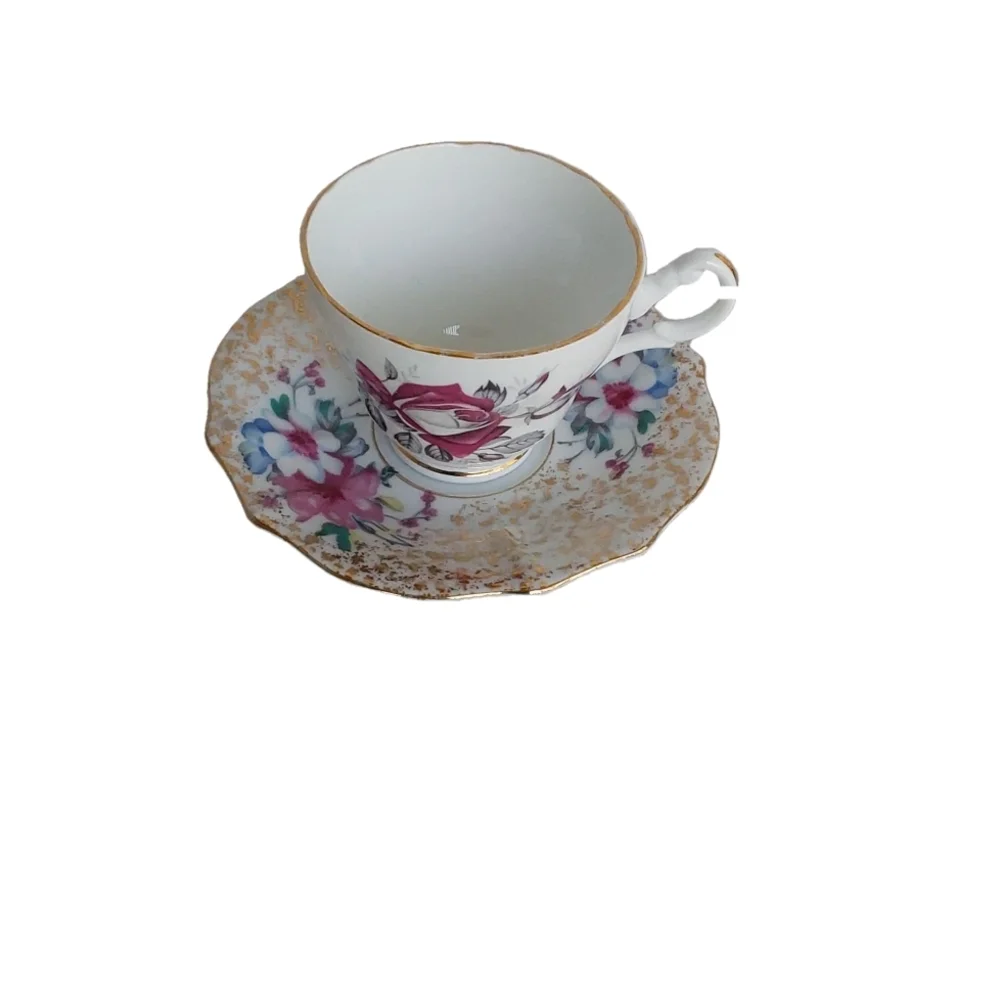 Consort Fine Bone Floral Teacup and Saucer Set with‎ Gold Accents